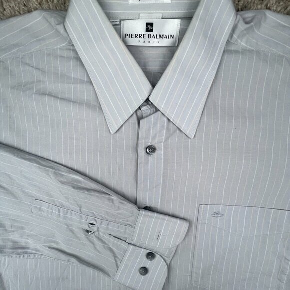 Pierre Balmain Paris Button Up Shirt Men's Size 39 Striped Long Sleeve With Logo - Picture 1 of 13